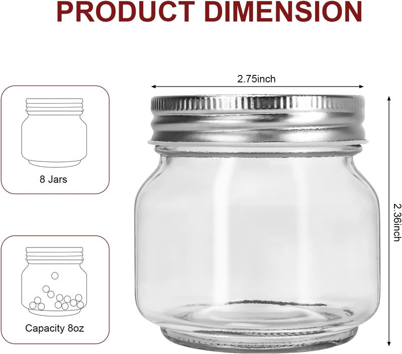 BEWAVE Glass Mason Jars, 8 oz Clear Glass Jars with Lids for Sealing, Regular Mouth Canning Jars for Food Storage, Snacks, Candies, DIY Projects, 8 Pack - Image 2